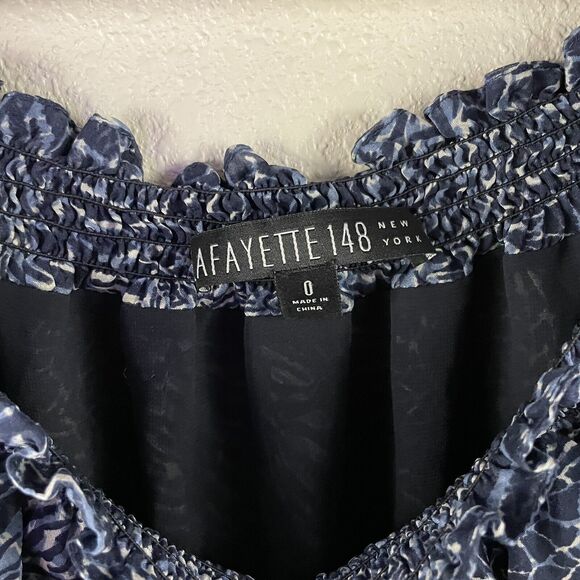 Lafayette 148 Womens 100% Silk Printed Smocked Hem Off The Shoulder Blouse - Picture 4 of 8